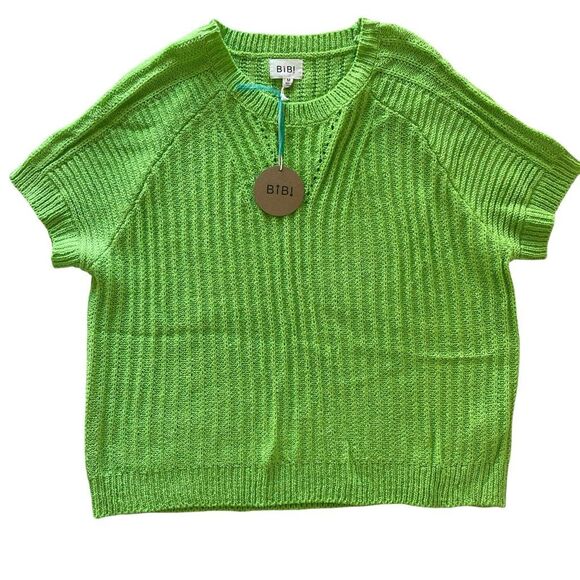 New Bibi Lime Green Short Sleeve Sweater Top Women’s Size Medium - Picture 1 of 4